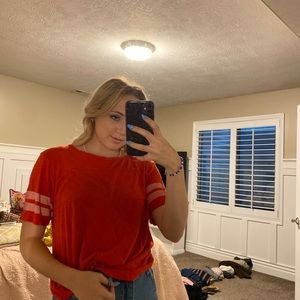 Red race stripe sleeve Old Navy Tee or workout top